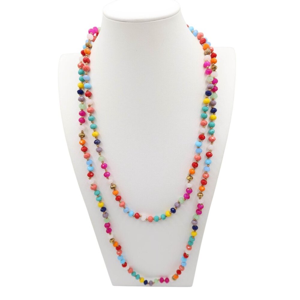 PLUNDER Levi Rainbow Multicolor Faceted Beaded Long Necklace Acrylic Colorful